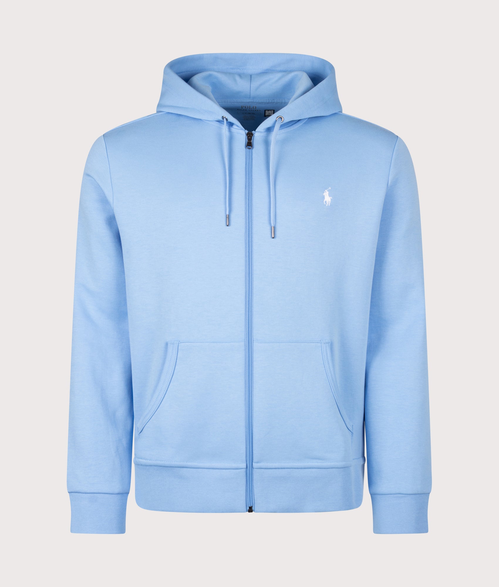 Polo Ralph Lauren Zip Through Double Knit Hoodie in Chatham Blue at EQVVS Menswear. Front shot.