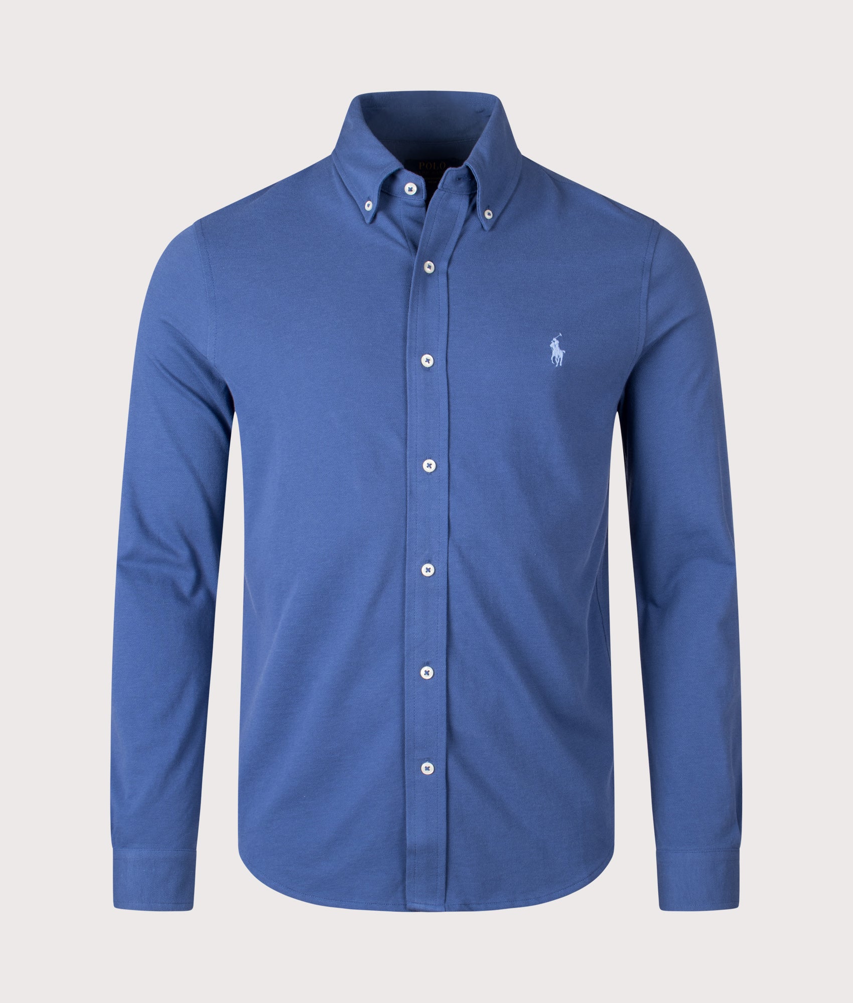 Polo Ralph Lauren Relaxed Fit Featherweight Mesh Shirt in Old Royal at EQVVS Menswear. Front shot.