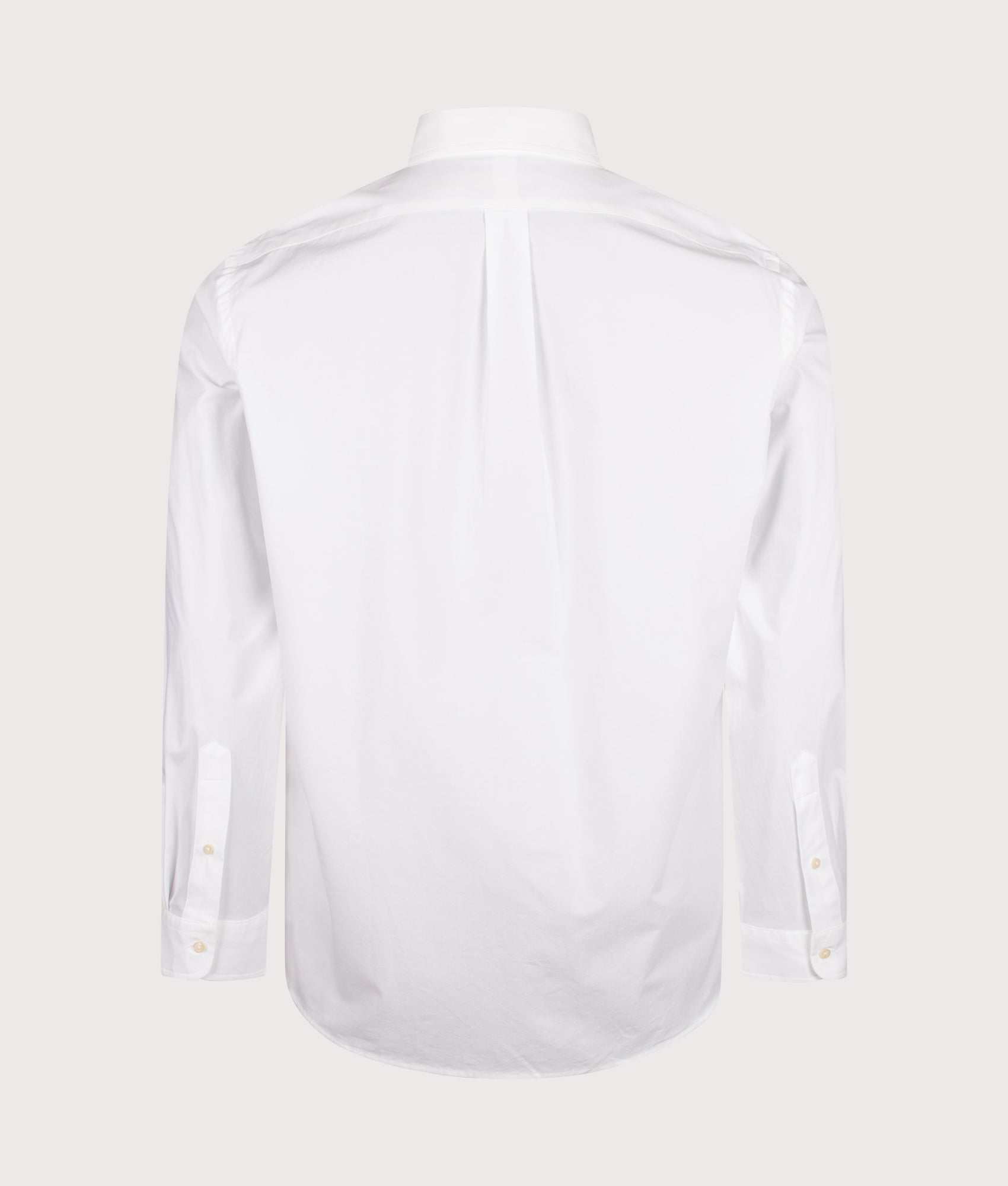 Polo Ralph Lauren Custom Fit Stretch Poplin Shirt in White at EQVVS Menswear. Back shot.