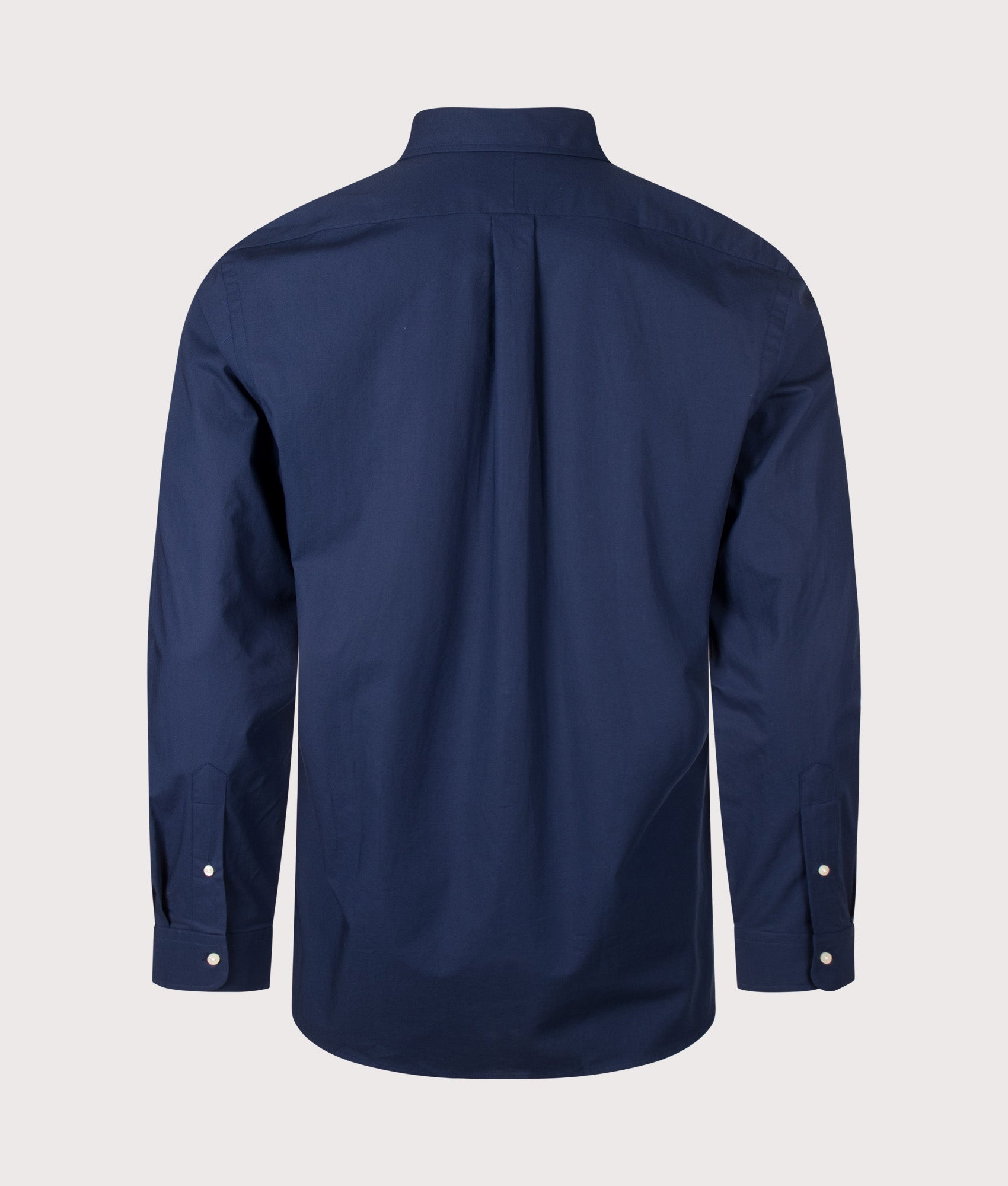 Polo Ralph Lauren Custom Fit Stretch Poplin Shirt in Newport Navy at EQVVS Menswear. Back shot.