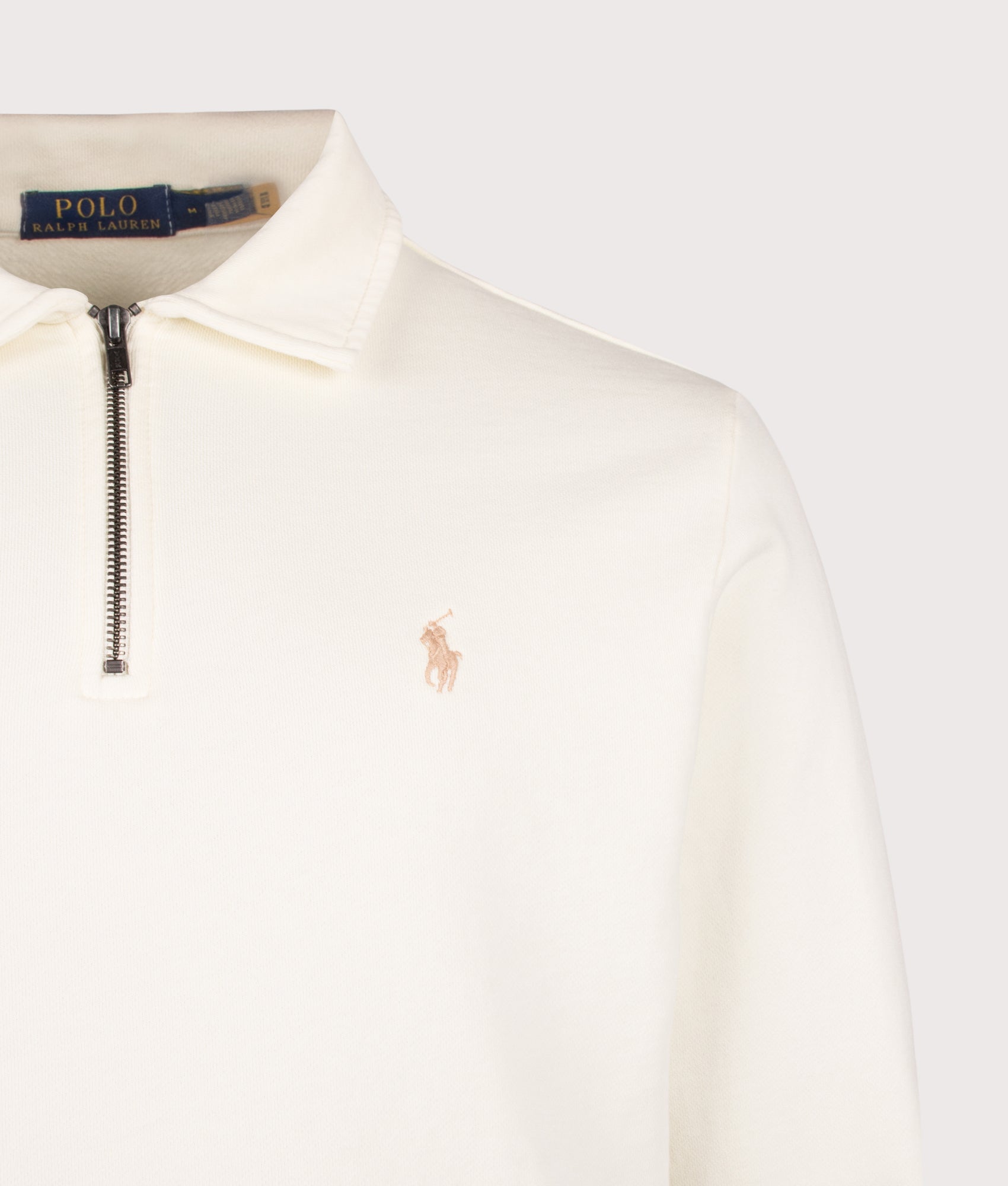 Polo Ralph Lauren Loopback Terry Sweatshirt in Clubhouse Cream at EQVVS Menswear. Detail shot.