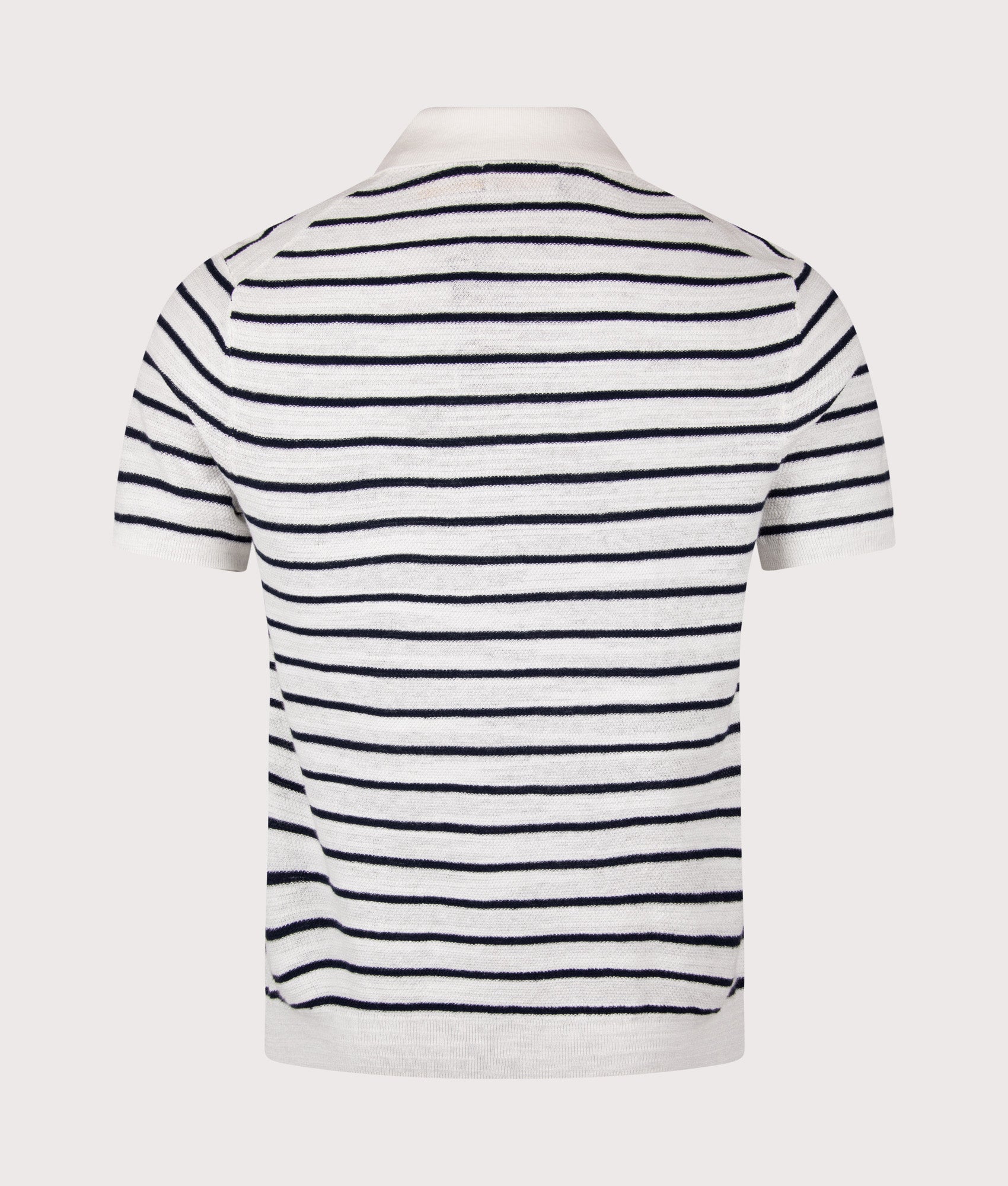 Striped Polo Collar Knit in Deckwash White Combo by Polo Ralph Lauren. Shot by EQVVS. Back Shot.
