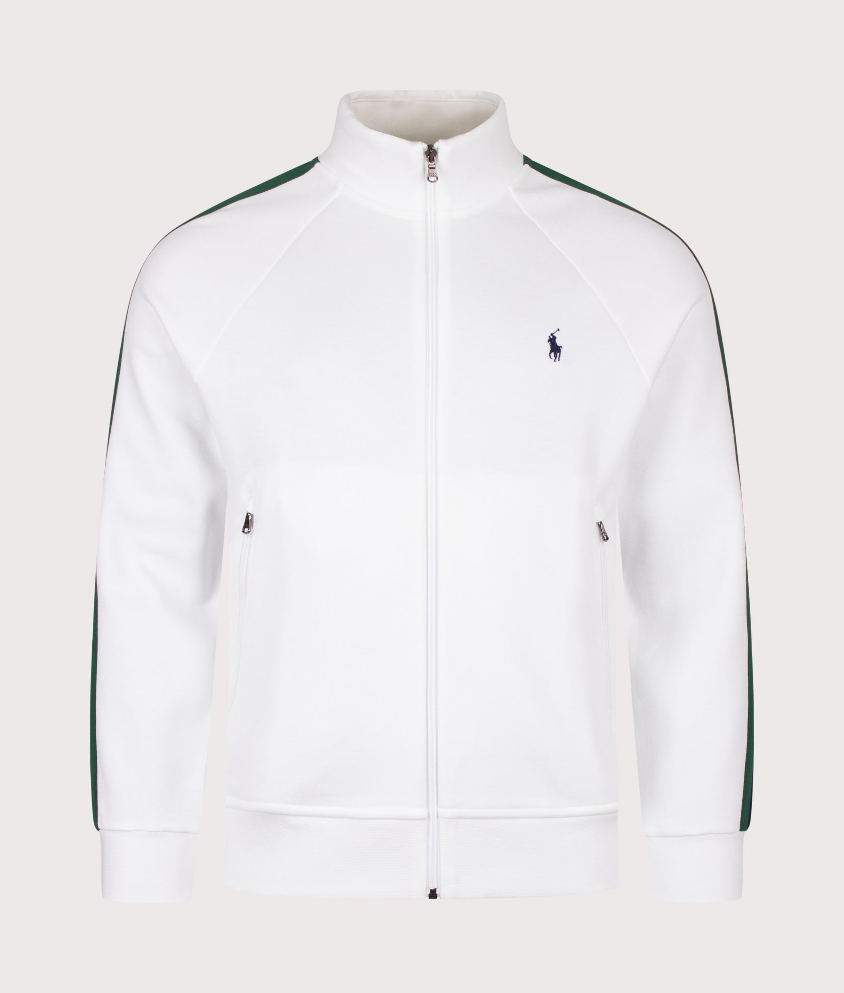 Polo Ralph Lauren Regular Fit Track Top in White at EQVVS Menswear. Front shot.