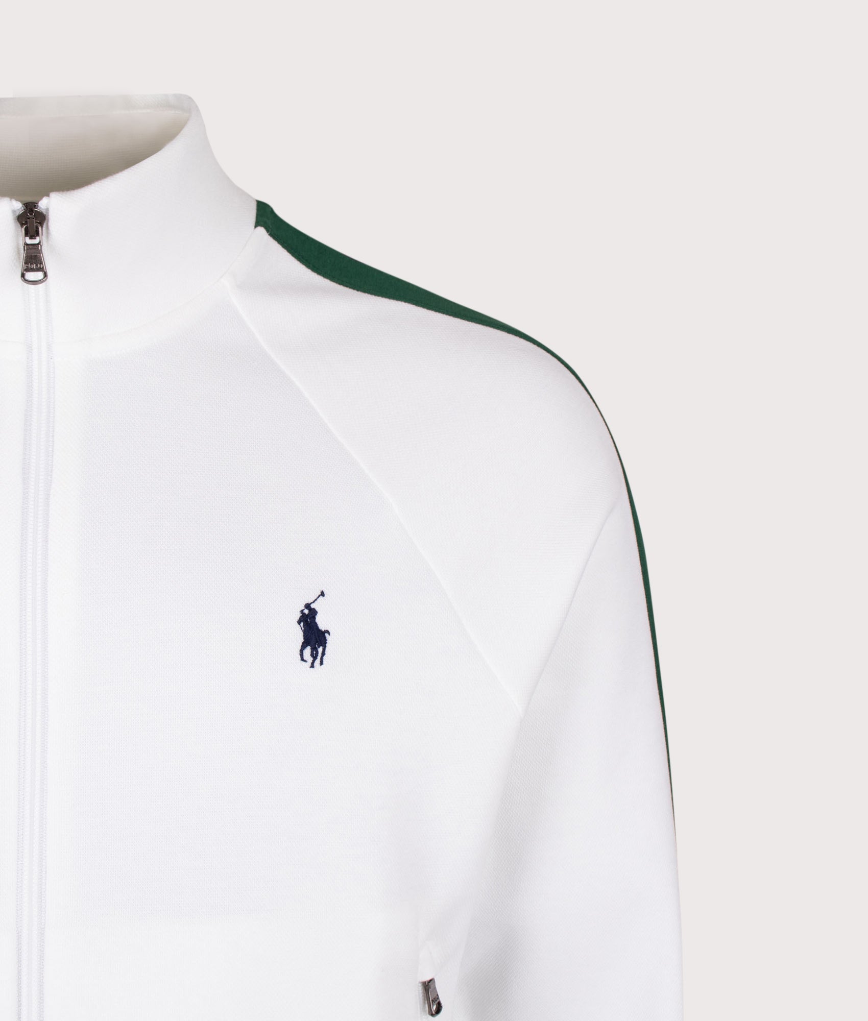 Polo Ralph Lauren Regular Fit Track Top in White at EQVVS Menswear. Detail shot.