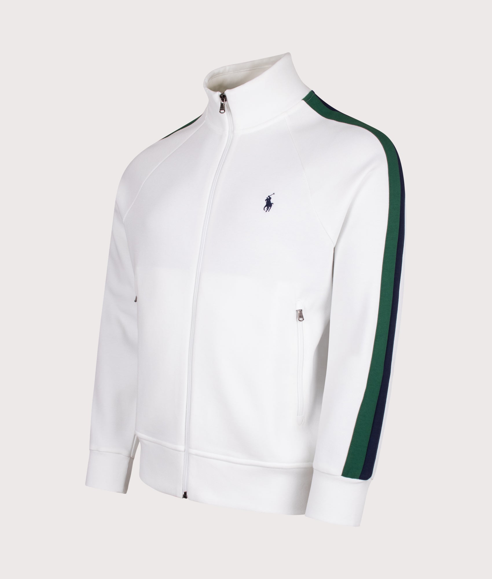 Polo Ralph Lauren Regular Fit Track Top in White at EQVVS Menswear. Angled front shot.