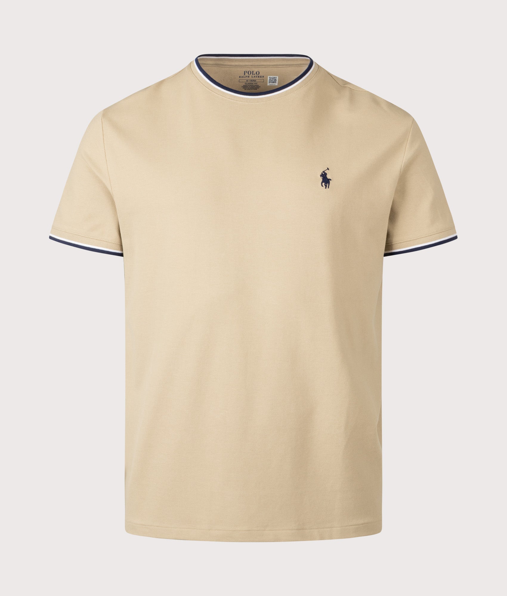 Polo Ralph lauren Classic Fit Stretch Mesh T-Shirt in Coastal Beige at EQVVS Menswear. Front shot.