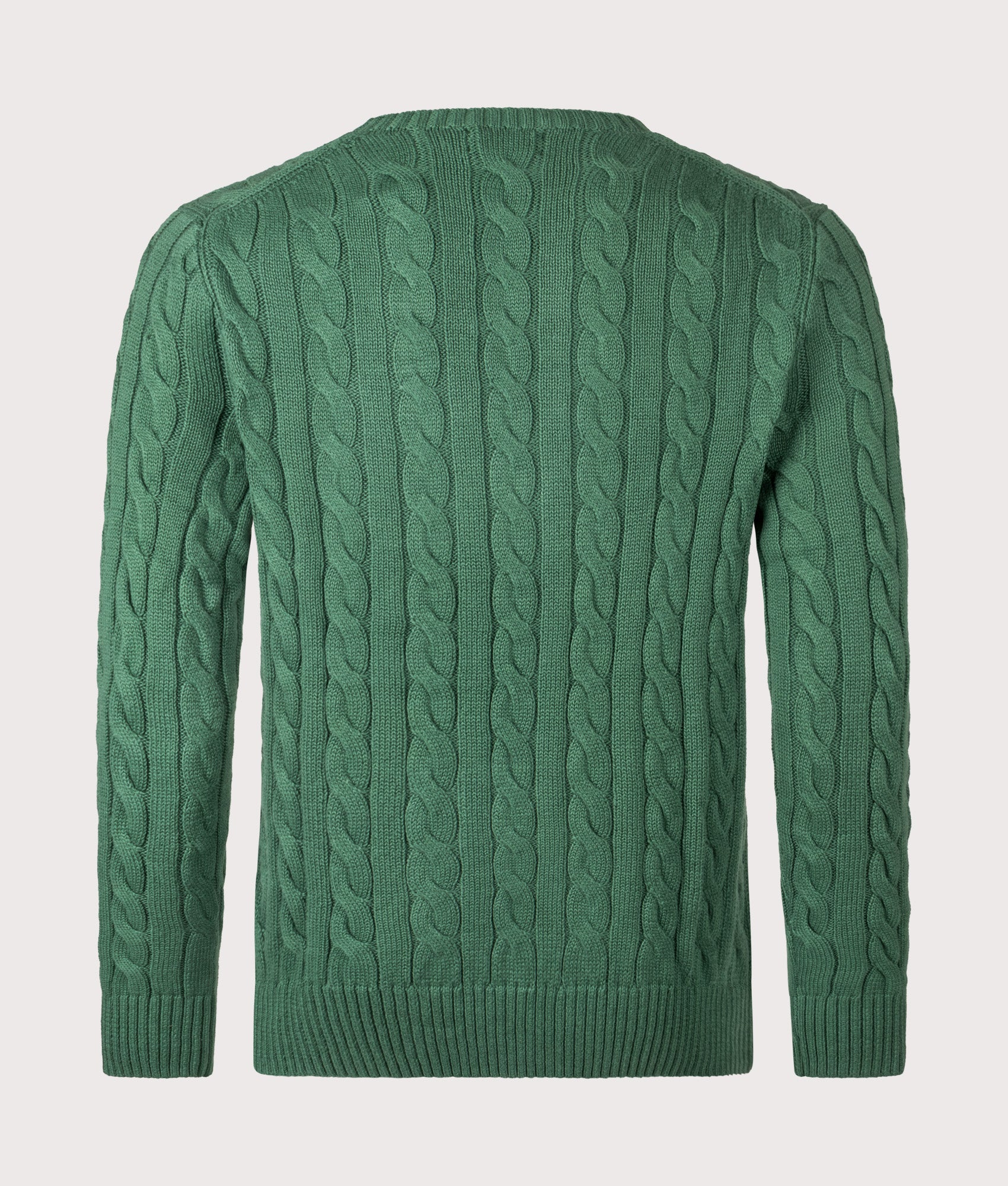 Cable Knit Cotton Jumper by Polo Ralph Lauren in Kale Green. Shot by EQVVS. Back shot.