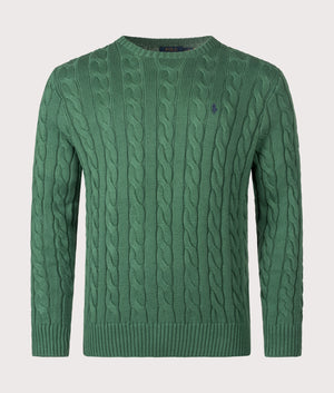 Cable Knit Cotton Jumper by Polo Ralph Lauren in Kale Green. Shot by EQVVS. Front shot.