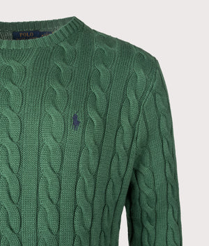 Cable Knit Cotton Jumper by Polo Ralph Lauren in Kale Green. Shot by EQVVS. Detail shot.