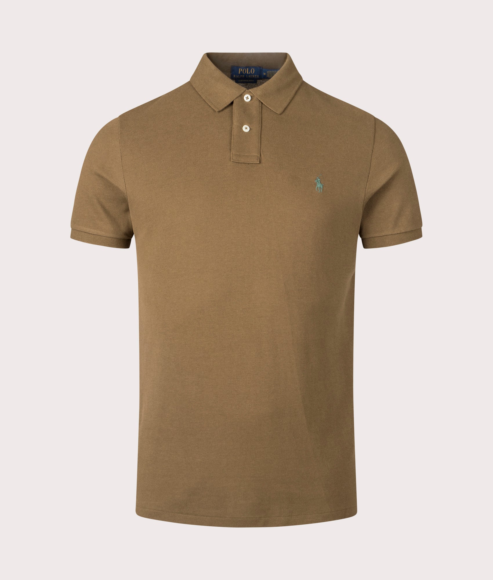 Custom Slim Fit Mesh Polo Shirt in Nature Brown. 100% Cotton | Polo Ralph Lauren | Shot at EQVVS | Front shot 