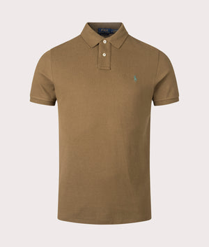 Custom Slim Fit Mesh Polo Shirt in Nature Brown. 100% Cotton | Polo Ralph Lauren | Shot at EQVVS | Front shot 