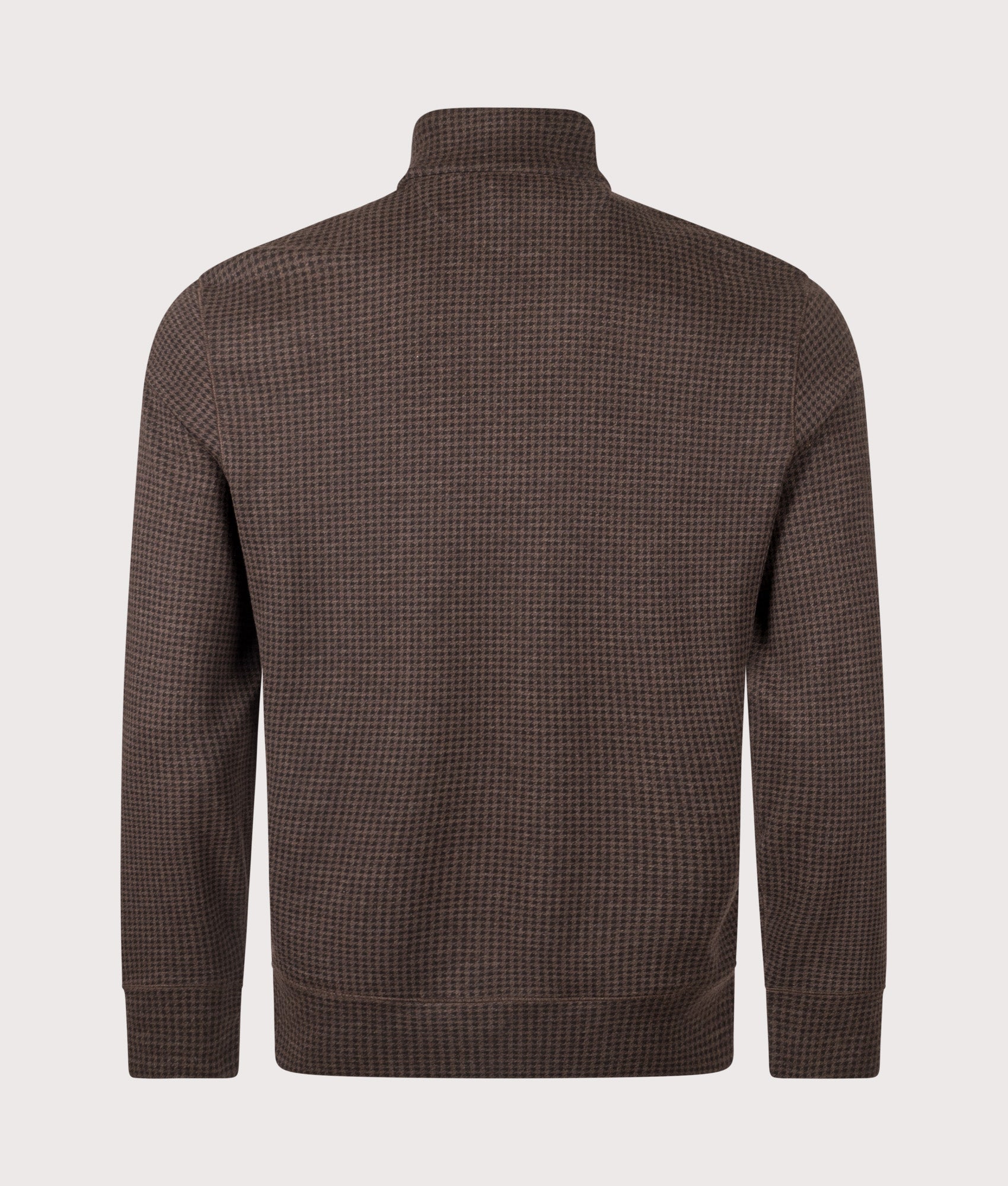 Polo Ralph Lauren Houndstooth Jersey Jumper in Alpine Brown Heather Dogtooth. Back shot.