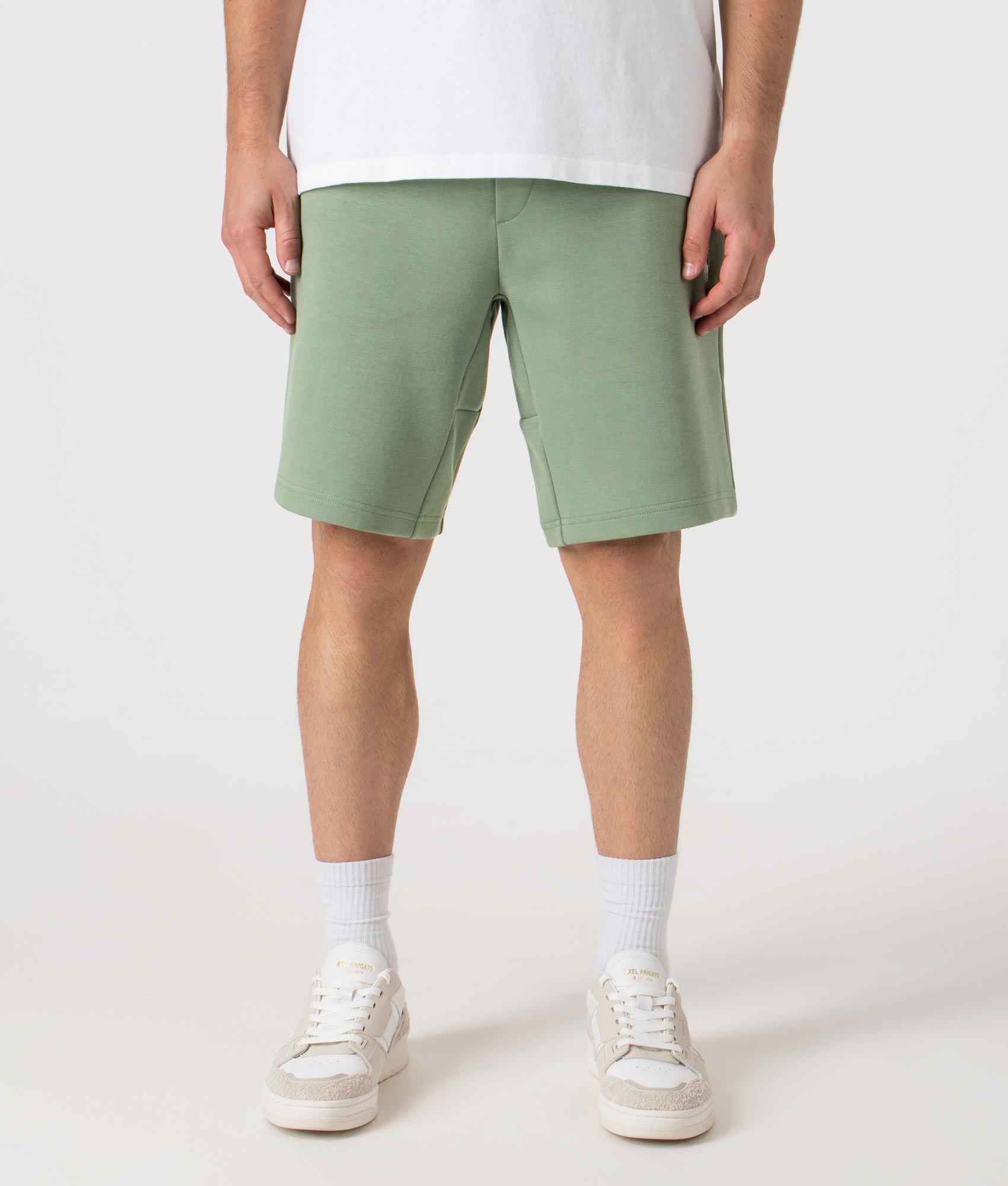 Regular Fit Double Knit Athletic Sweat Shorts by Polo Ralph Lauren in Fatigue. Shot by EQVVs. Front shot.