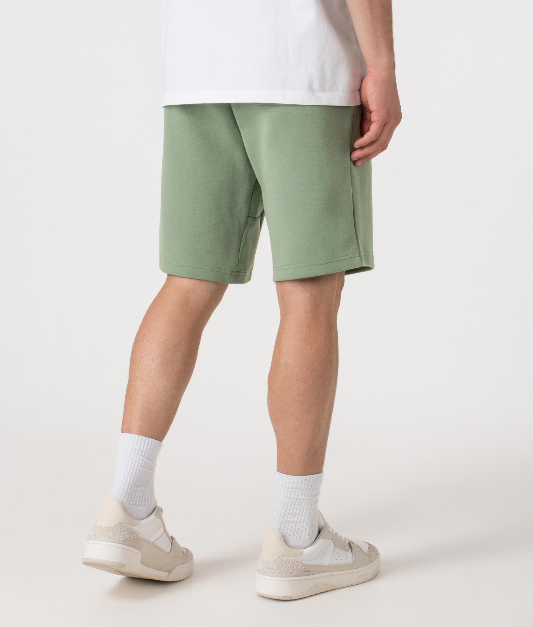 Regular Fit Double Knit Athletic Sweat Shorts by Polo Ralph Lauren in Fatigue. Shot by EQVVs. Back shot.