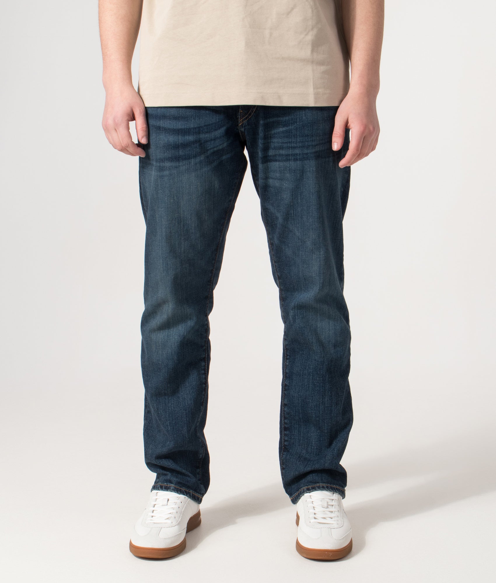 Polo Ralph Lauren Relaxed Fit Straight Leg Hampton Jeans in Rockford Stretch at EQVVS Menswear. Front shot.