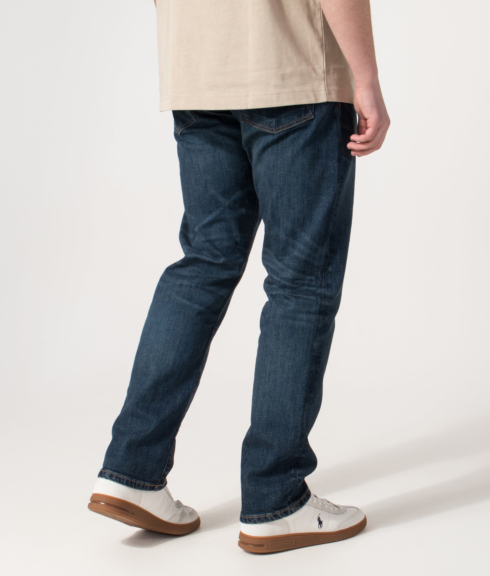 Polo Ralph Lauren Relaxed Fit Straight Leg Hampton Jeans in Rockford Stretch at EQVVS Menswear. Angled back shot.