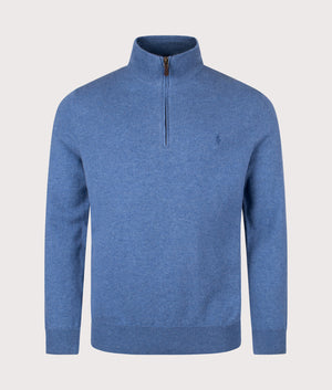 Merino Wool Quarter Zip Jumper in Tide Pool Blue Heather | 100% Merino Wool | Polo Ralph Lauren | EQVVS | Front shot 