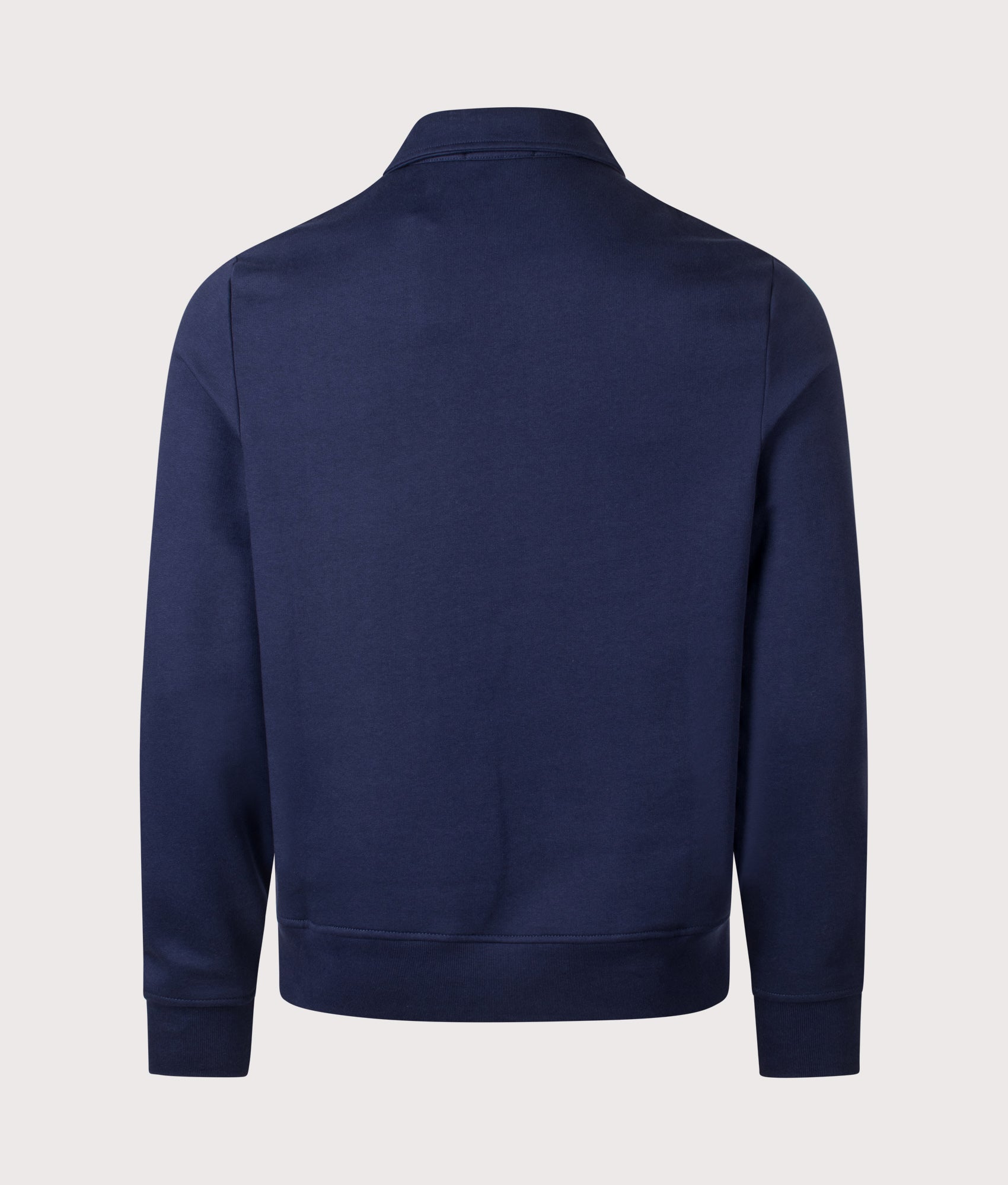 Polo Ralph Lauren Collared Quarter Zip Logo Sweatshirt in Cruise Navy at EQVVS Menswear. Back shot.