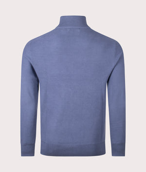 Quarter Zip Contrast Logo Knit Jumper in Capri blue . 100% cotton  | Polo Ralph Lauren | Shot at EQVVS | Back shot 