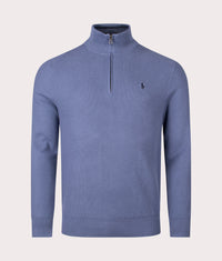 Quarter Zip Contrast Logo Knit Jumper: 523 Capri Blue 