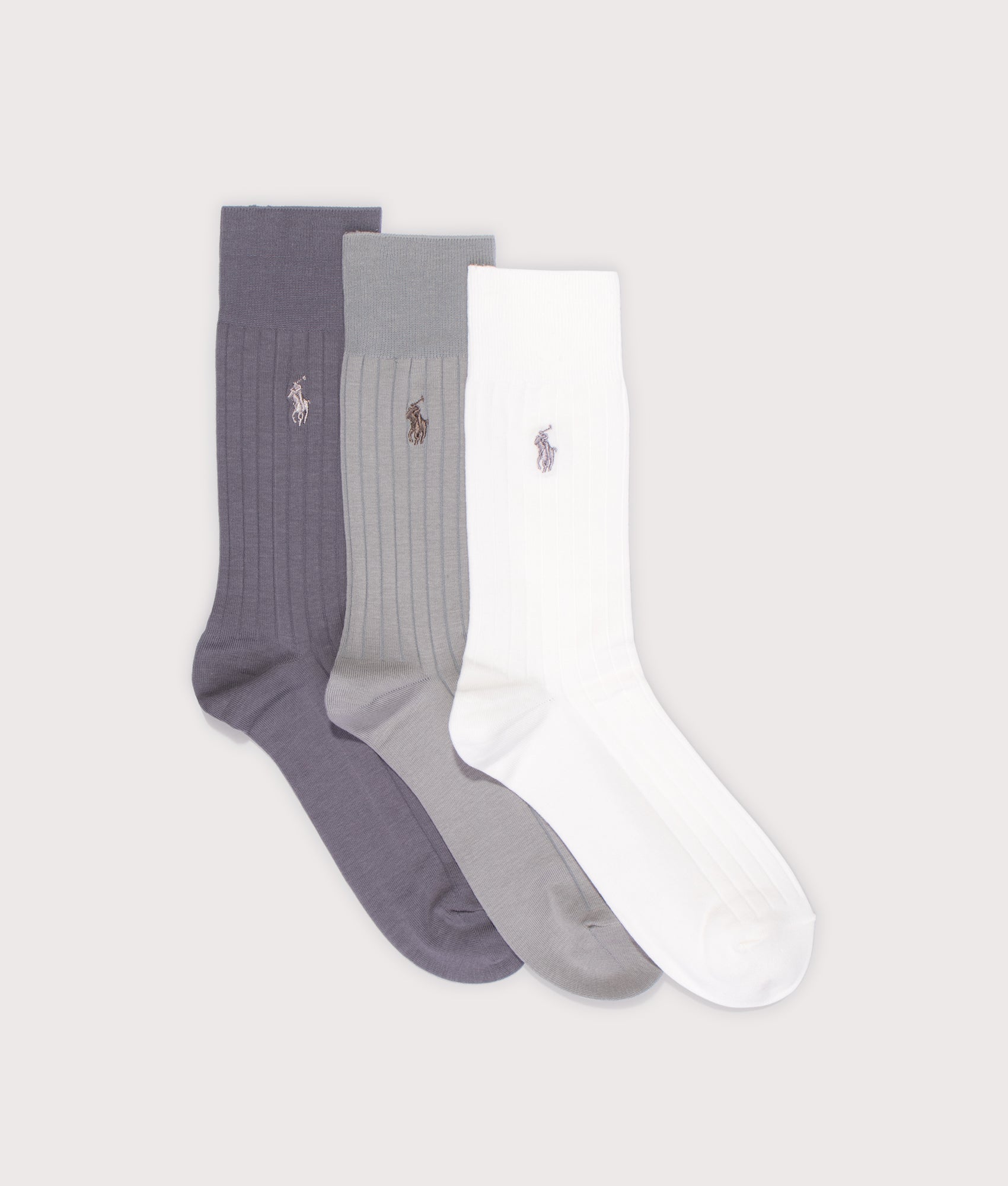 3 Pack of Egyptian Rib Crew Socks in Ivory/Grey Multi | Polo Ralph Lauren | EQVVS | Side shot 