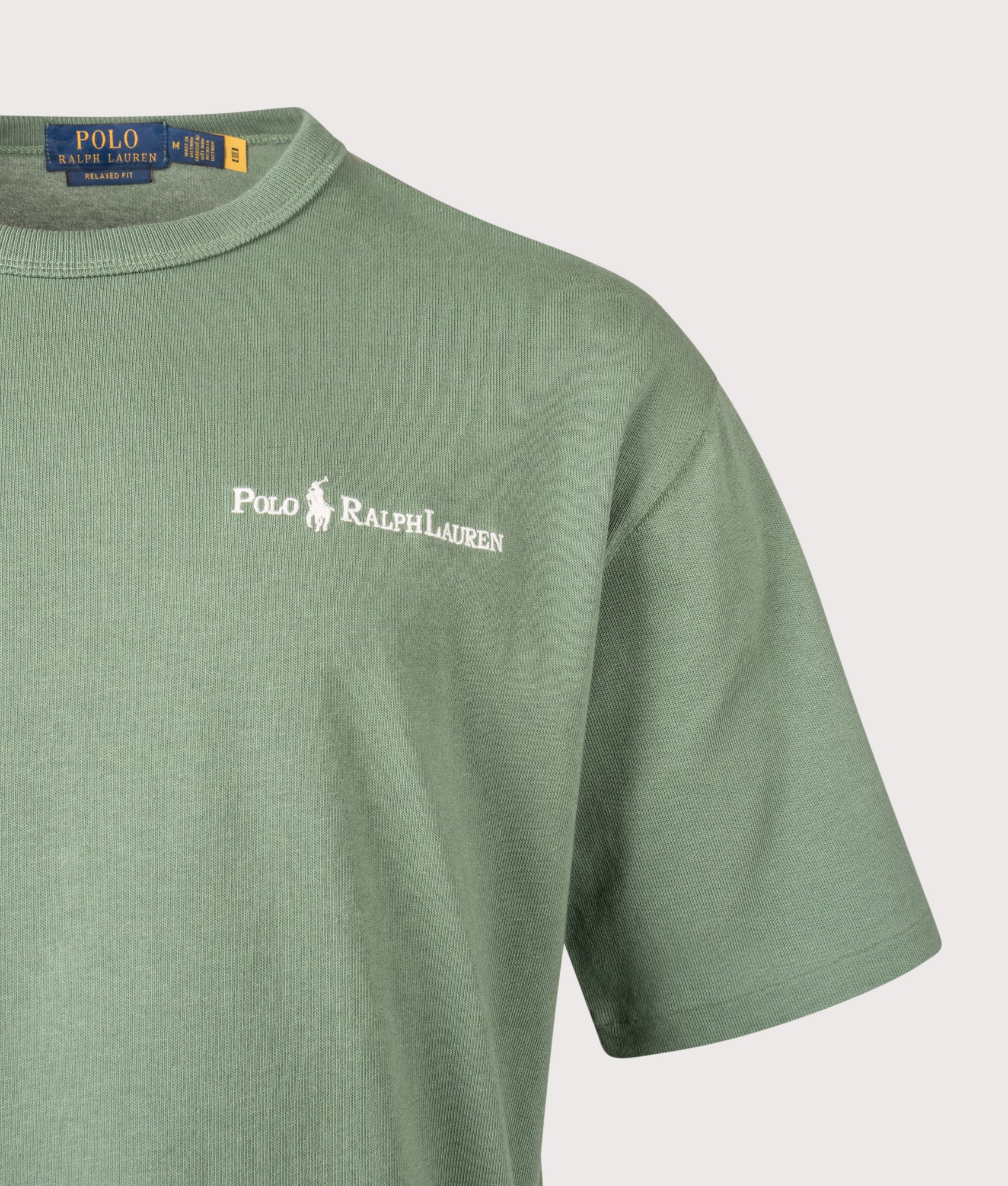 Polo Ralph Lauren Relaxed fit Logo Jersey T-Shirt in Fatigue at EQVVS Menswear. Detail shot.