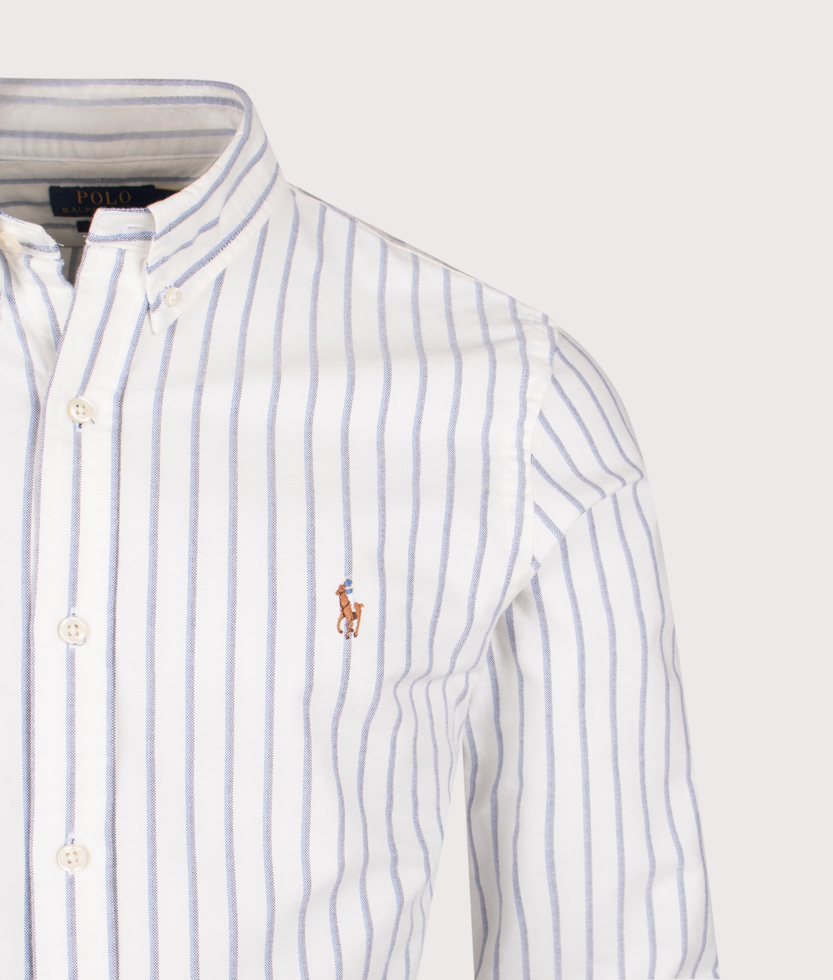 Slim Fit Striped Oxford Shirt. Shot by EQVVS. Detail shot.