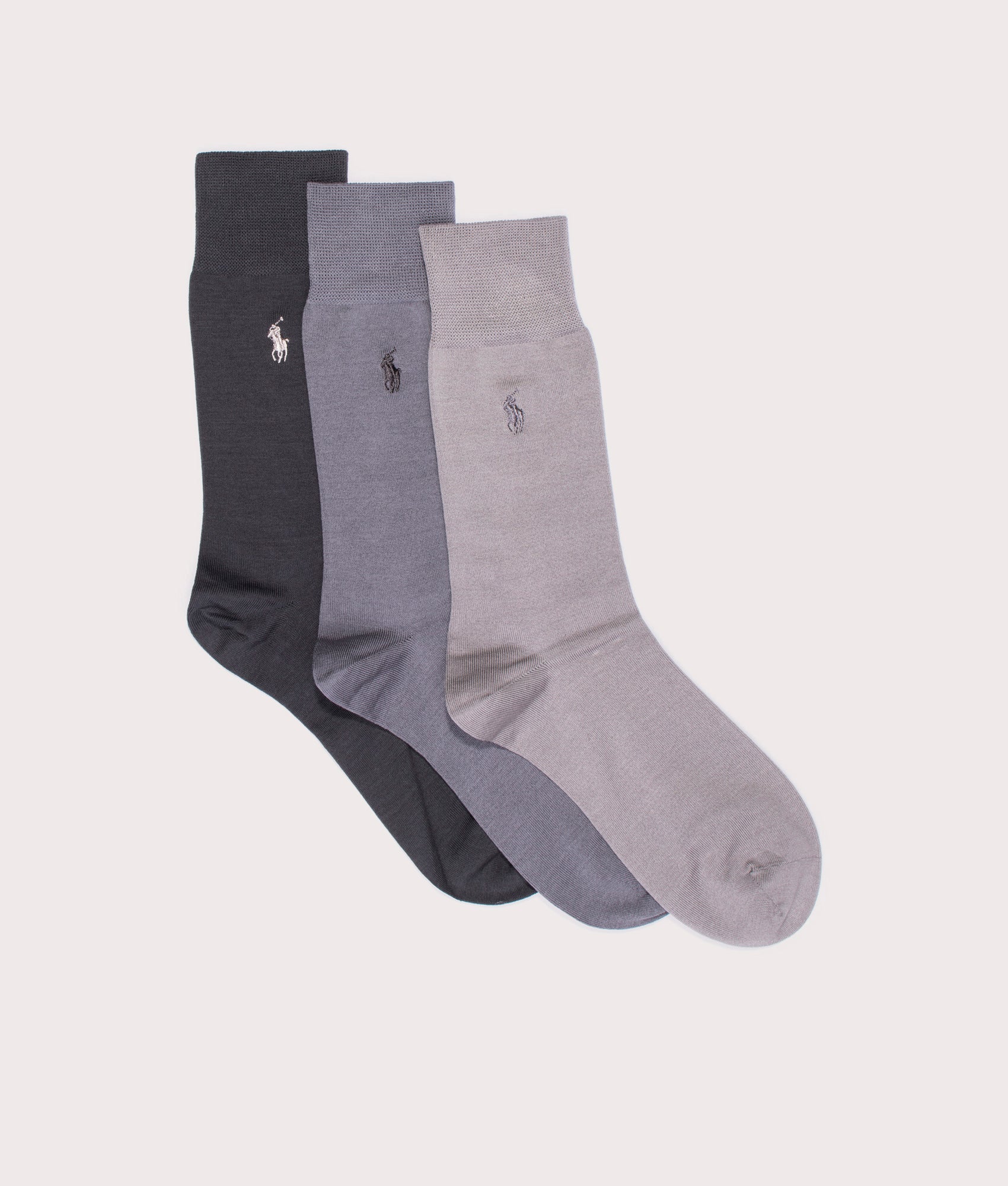 3 Pack of Cotton Blend Crew Socks in Assorted Grey | Polo Ralph Lauren | EQVVS | Side shot 