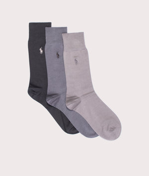 3 Pack of Cotton Blend Crew Socks in Assorted Grey | Polo Ralph Lauren | EQVVS | Side shot 