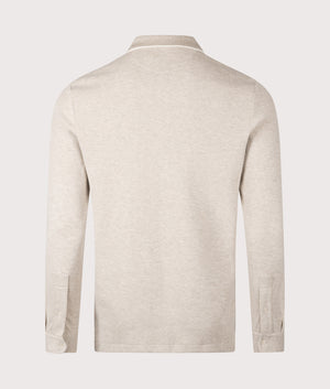 Double Knit Long Sleeve Polo Shirt by Polo Ralph Lauren in Tuscan Beige Heather. Shot by EQVVS. Back shot.