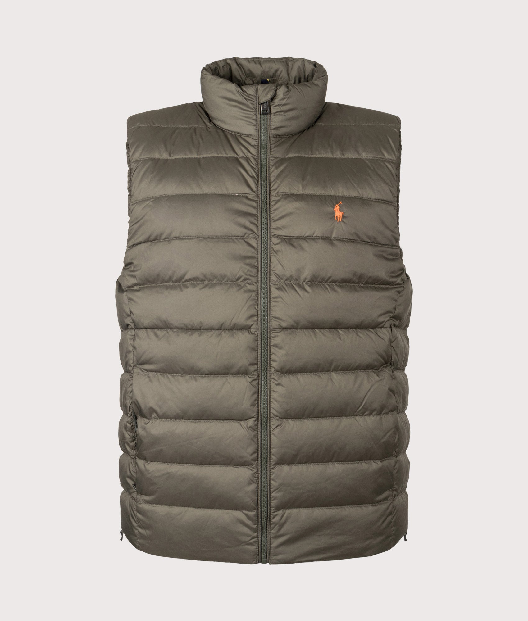 Polo Ralph Lauren Colden Packable Down Vest in Ranger Green at EQVVS Menswear. Front shot. 
