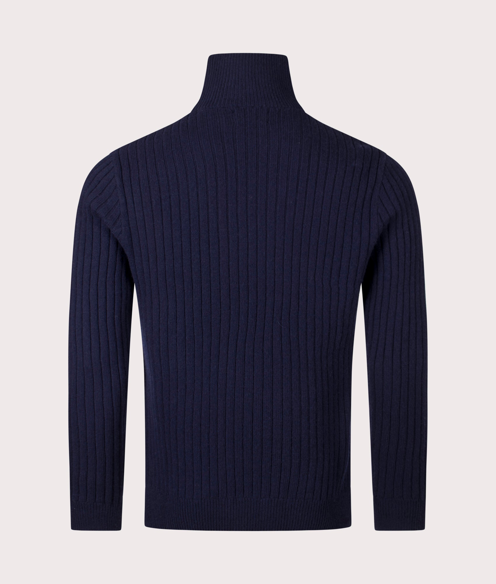 Rib Knit Wool Quarter Zip by Polo Ralph Lauren in Hunter Navy. Shot by EQVVS. Back shot.