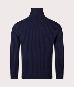 Rib Knit Wool Quarter Zip by Polo Ralph Lauren in Hunter Navy. Shot by EQVVS. Back shot.