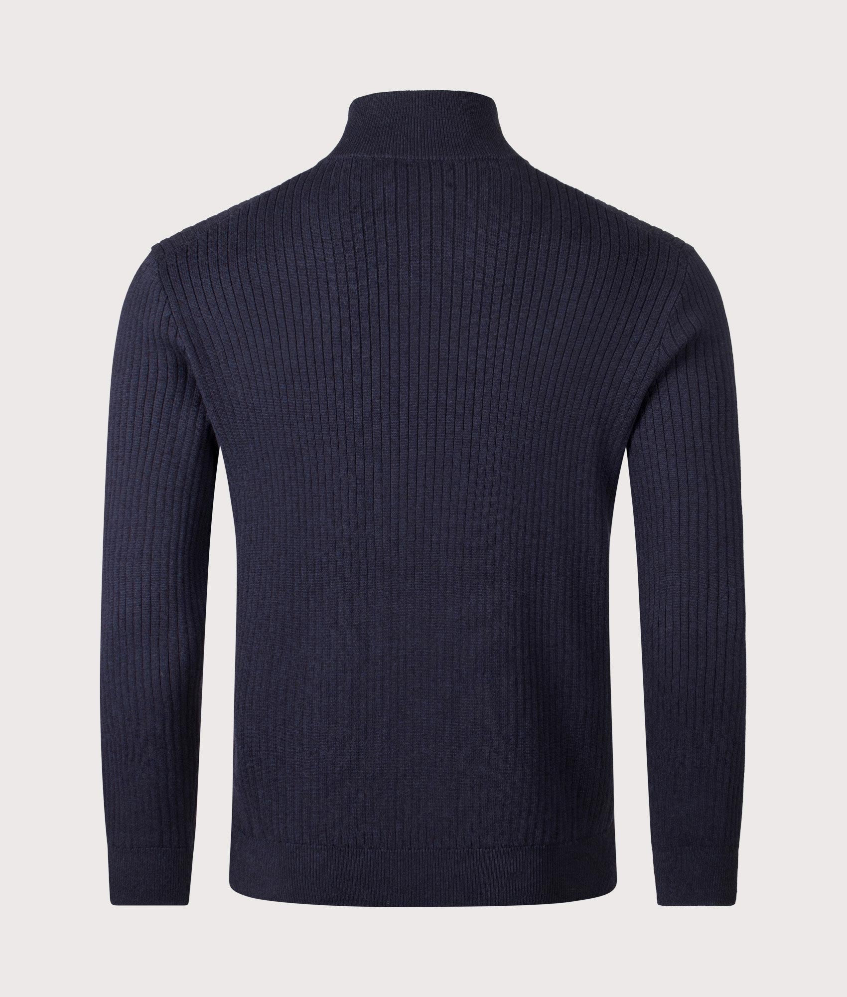 Rib Knit Cotton Quarter Zip Sweatshirt in Navy Heather. 100% Cotton | Polo Ralph Lauren | EQVVS |  Back shot 