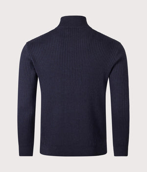 Rib Knit Cotton Quarter Zip Sweatshirt in Navy Heather. 100% Cotton | Polo Ralph Lauren | EQVVS |  Back shot 