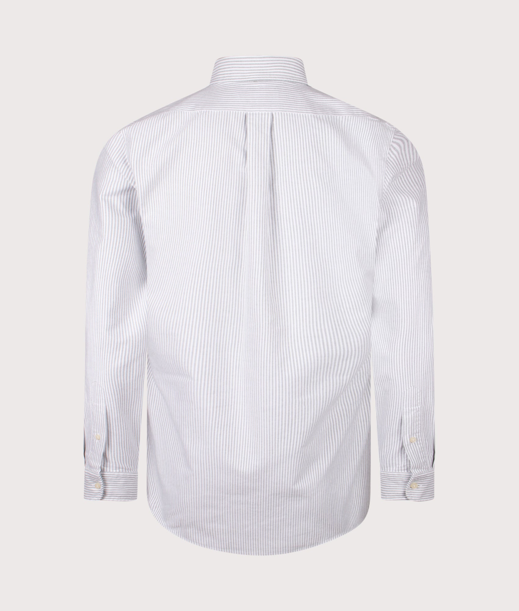 Polo Ralph Lauren Custom Fit Striped Oxford Shirt drops in Thistle / White at EQVVS Menswear. Back shot.
