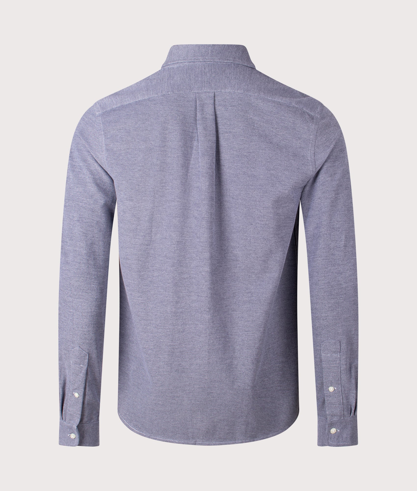 Polo Ralph Lauren Mesh Knit Oxford Shirt in Newport Navy and Multi Polo Pony at EQVVS Menswear. Back shot.
