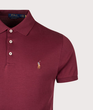 Custom Slim Fit Soft Cotton Polo Shirt in Red Wine. | 100% Cotton | Polo Ralph Lauren | Shot at EQVVS | Front detail shot 