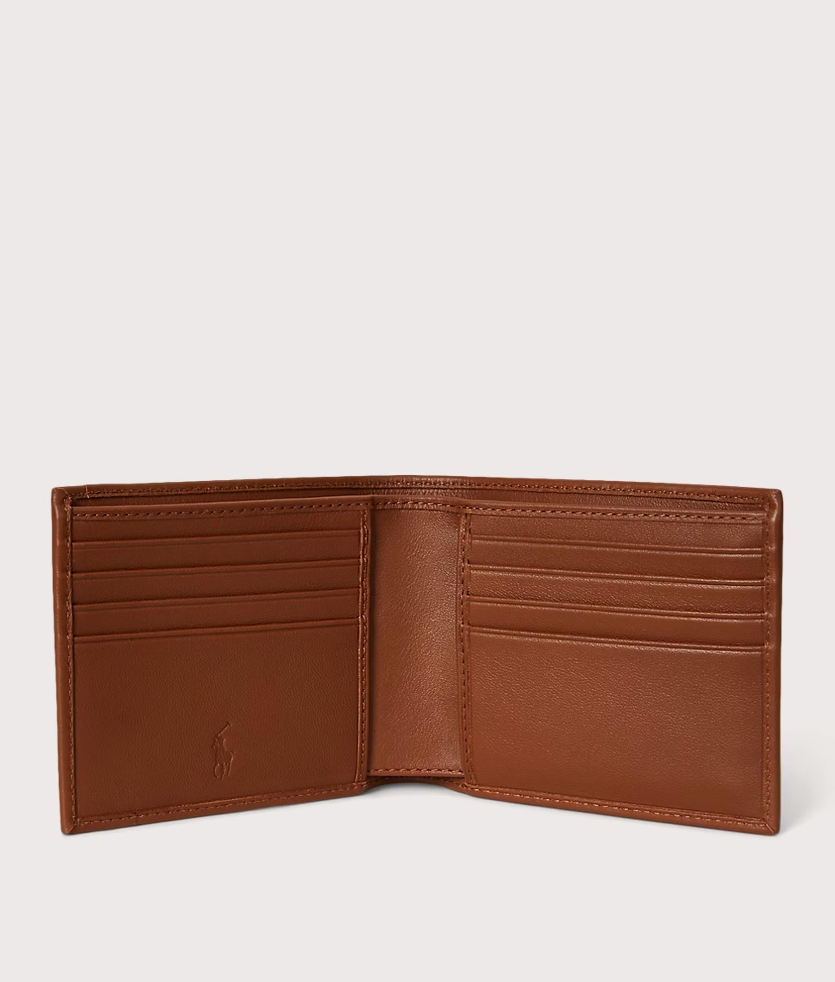 Polo Ralph Lauren 3-In-1 Smooth Leather Wallet in Saddle at EQVVS Menswear. Open shot.