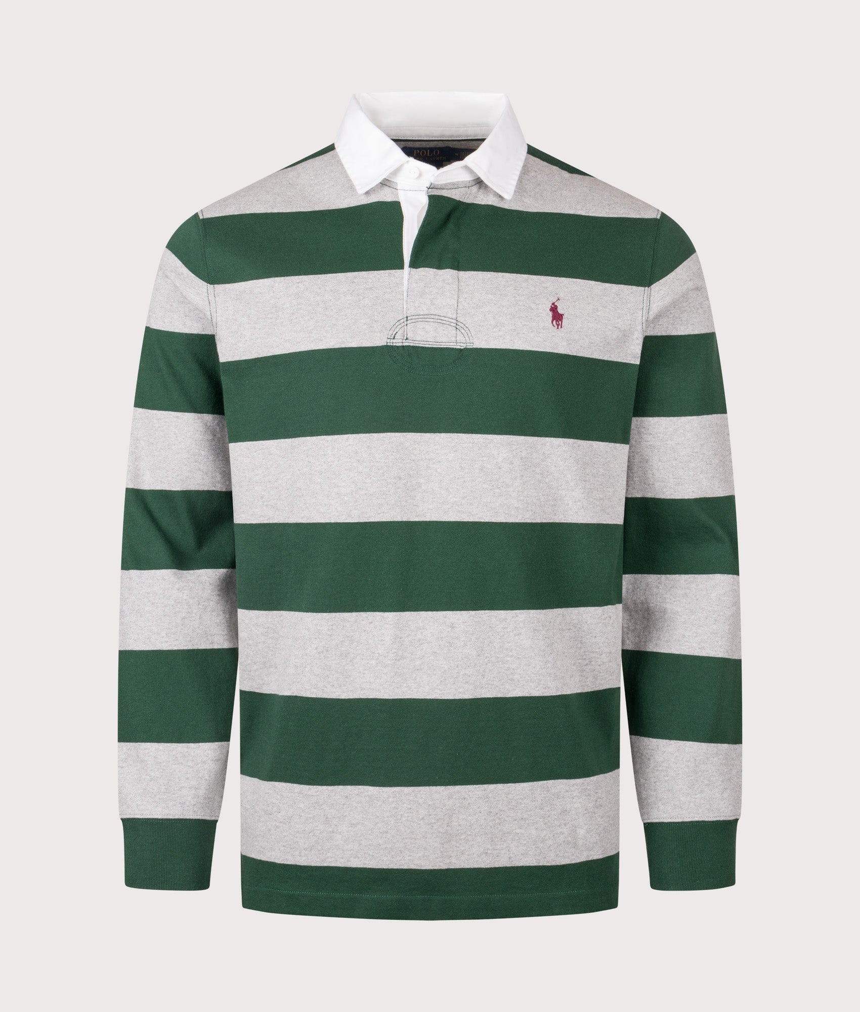 Polo Ralph Lauren The Iconic Rugby Shirt in Vintage Pine/Andover Heather at EQVVS Menswear. Front shot.