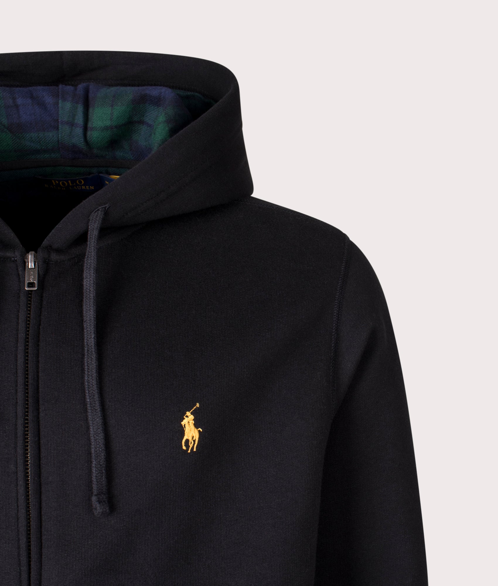Zip Through Hoodie in Polo Black | Polo Ralph Lauren | EQVVS | Front detail shot 