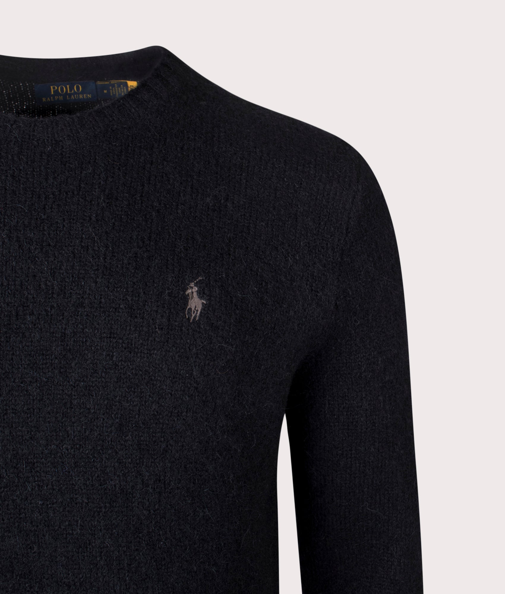Textured Crewneck Jumper in Polo Black Tonal PP | Polo Ralph Lauren | EQVVS | Front detail shot 