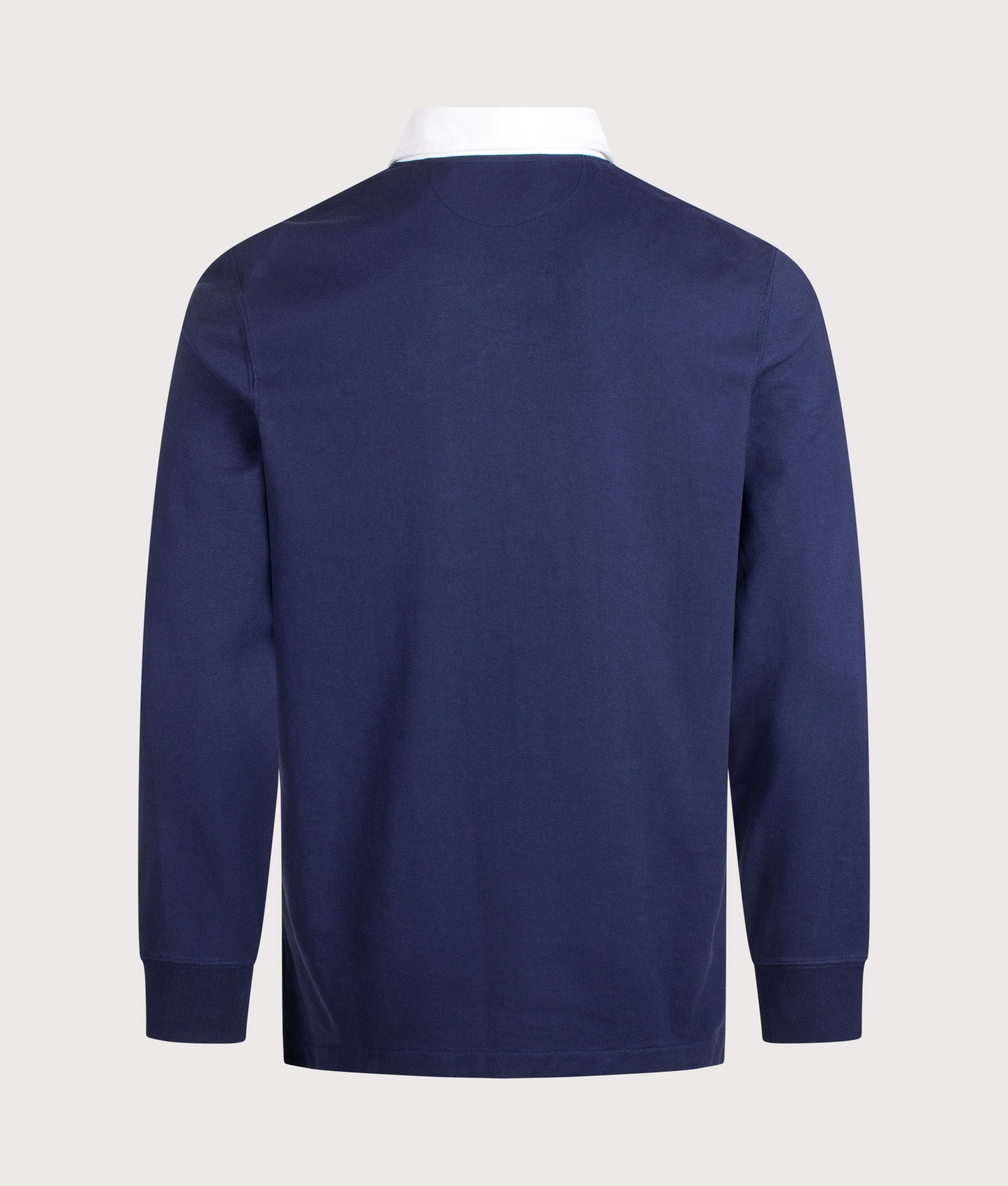Polo Ralph Lauren The Iconic Rugby Shirt in Newport Navy at EQVVS Menswear. Back shot.