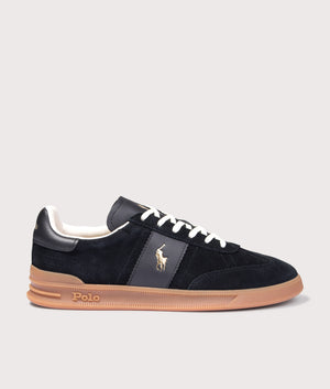 Heritage Aera Leather Suede Trainers in Black | Polo Ralph Lauren | EQVVS | Side shot 