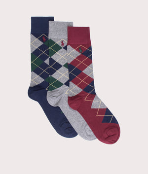 3 Pack of Argyle Crew Socks in Wine/Grey Heather/Navy | Polo Ralph Lauren | EQVVS | Side shot 