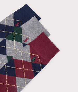 3 Pack of Argyle Crew Socks in Wine/Grey Heather/Navy | Polo Ralph Lauren | EQVVS | Detail shot 