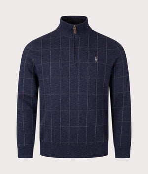 Polo Quarter Zip Sweatshirt in Navy Combo. 100% Wool |  Polo Ralph Lauren  | Shot at EQVVS | Front shot 