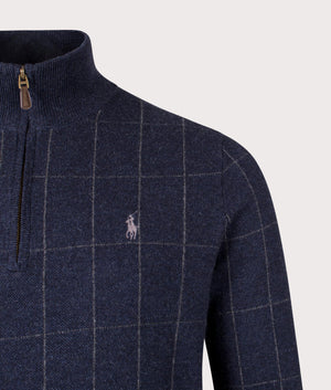 Polo Quarter Zip Sweatshirt in Navy Combo. 100% Wool |  Polo Ralph Lauren  | Shot at EQVVS | Front detail shot 