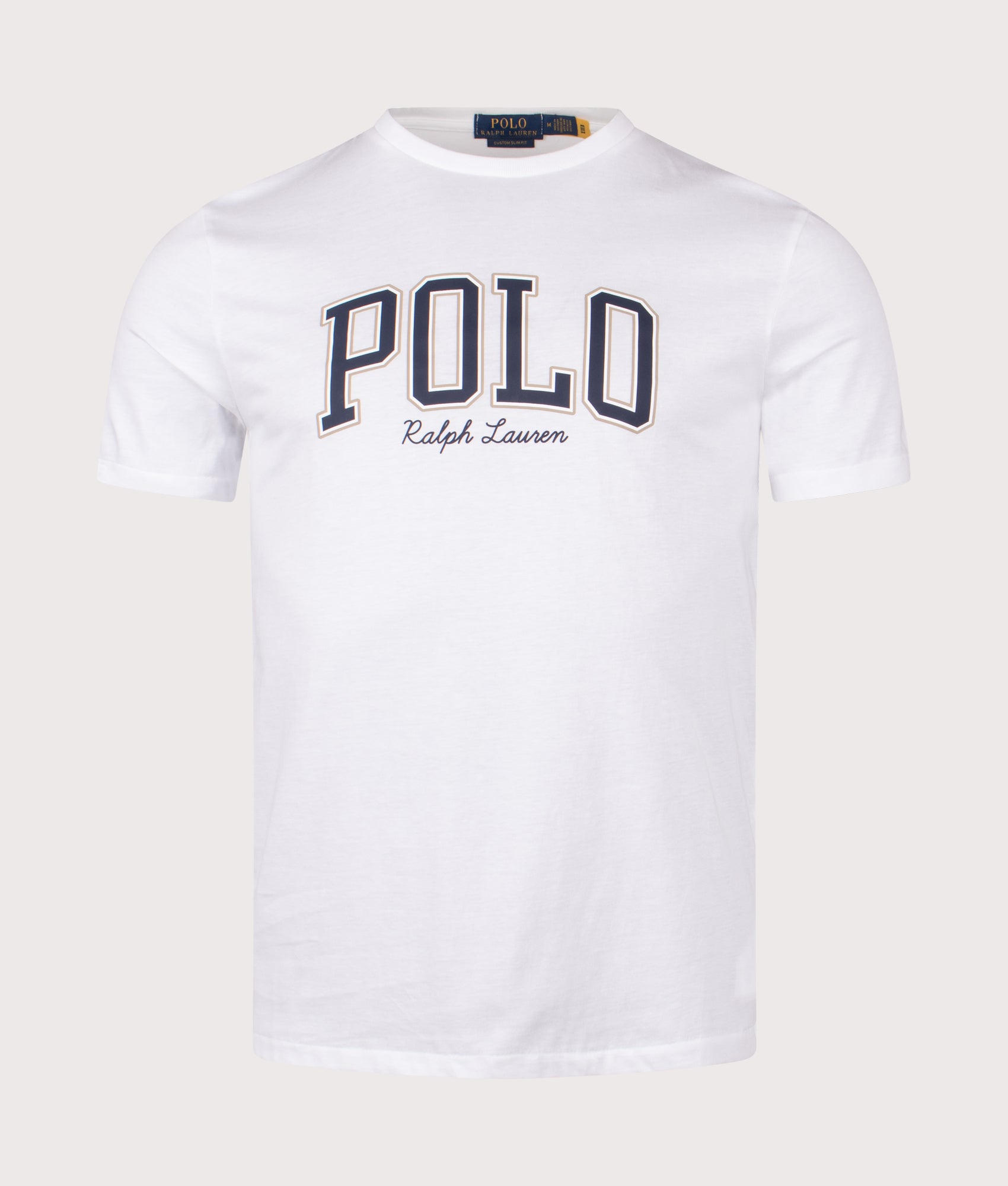 Polo Ralph Lauren Custom Slim Fit Logo Jersey T-Shirt in White at EQVVS Menswear. Front shot.