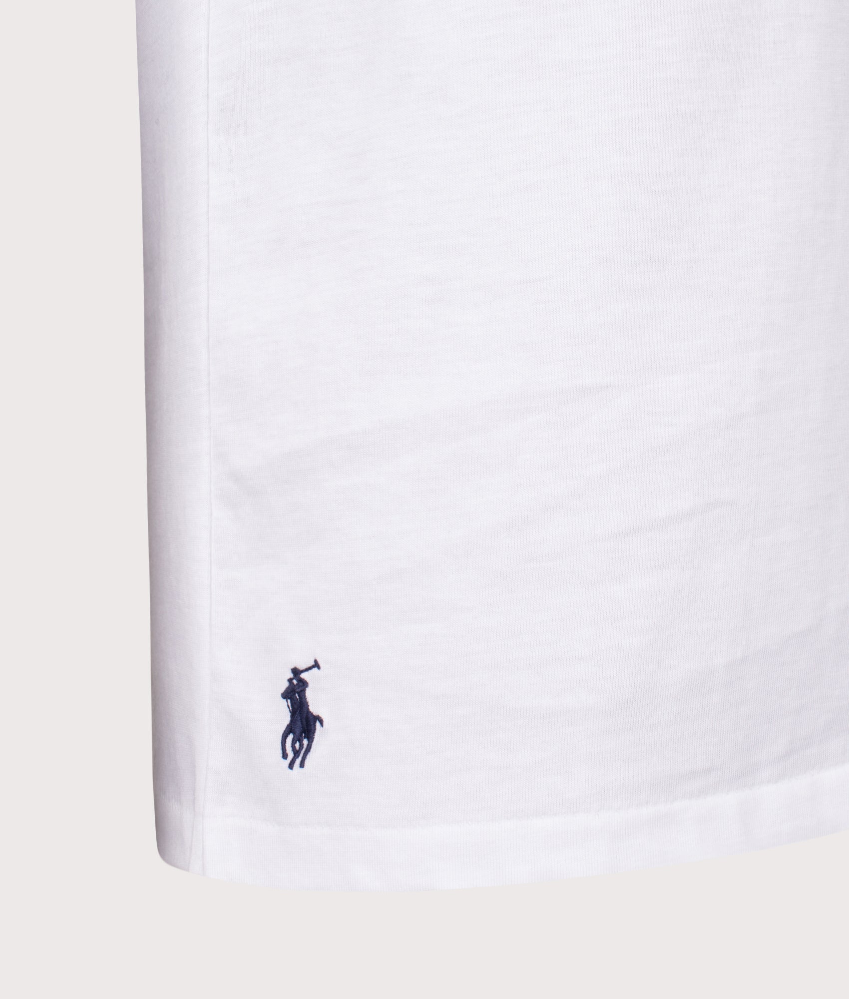 Polo Ralph Lauren Custom Slim Fit Logo Jersey T-Shirt in White at EQVVS Menswear. Detail shot.